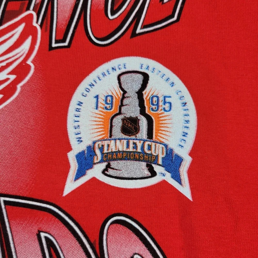 Vintage 1995 Detroit Red Wings Conference Champs T-Shirt Men's Lrg Salem New NOS - Picture 2 of 9